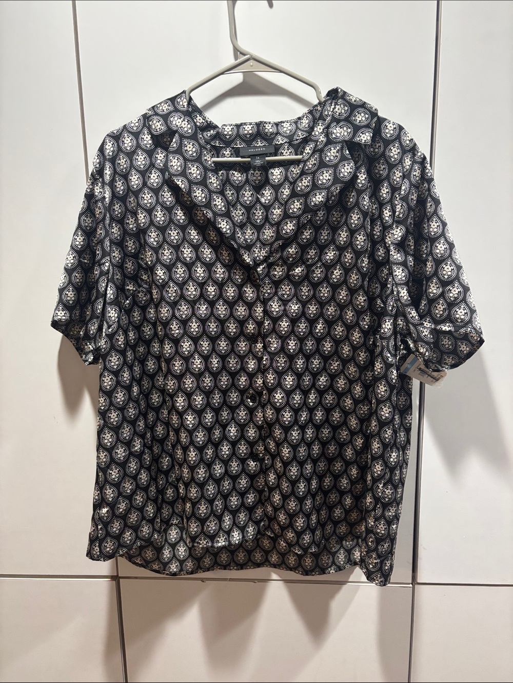 Halogen Black & White Short Sleeve Printed Blouse